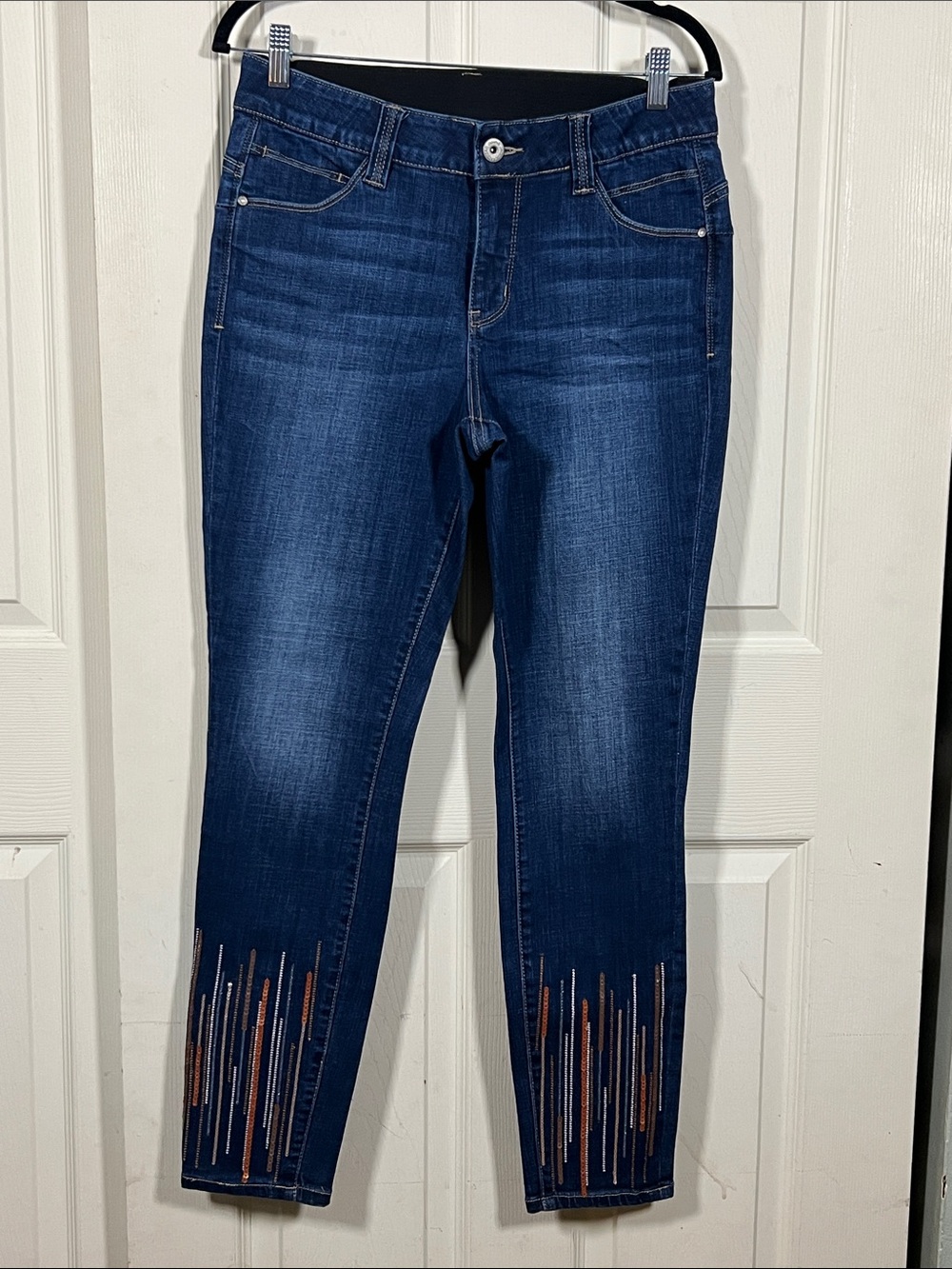 Jag Jeans, Dark Blue, Sequins Embellished Ankle Jeans, Skinny, size 10 / 30